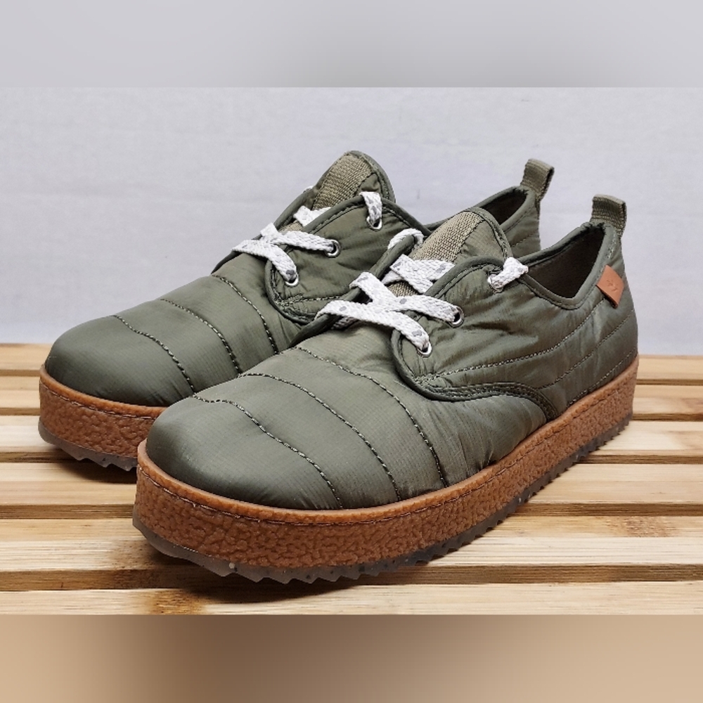 Olive Quilted Slip-On Sneakers with Contrast Sole - Women